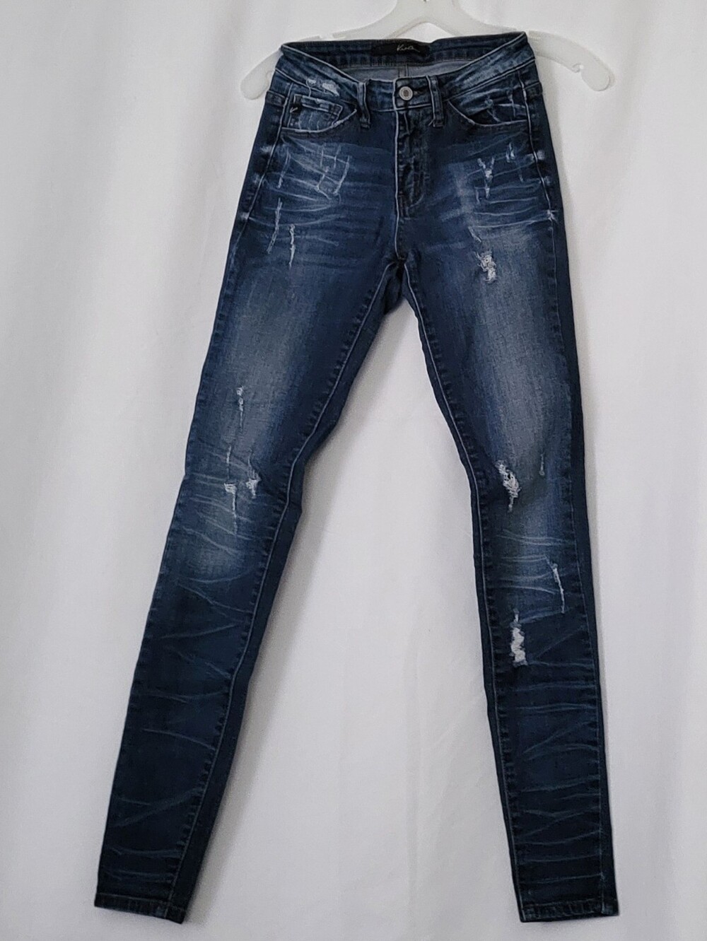 Kancan Los Angeles Distressed Whisker Blue Denim Skinny Jeans